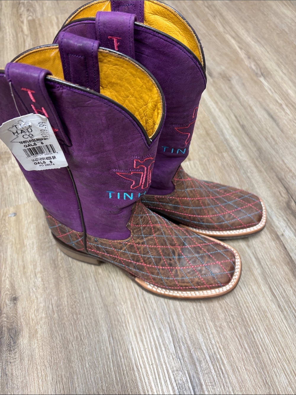 Tin Hau co Boots Purple & Brown Tinted Embroidered Cowboy Boots